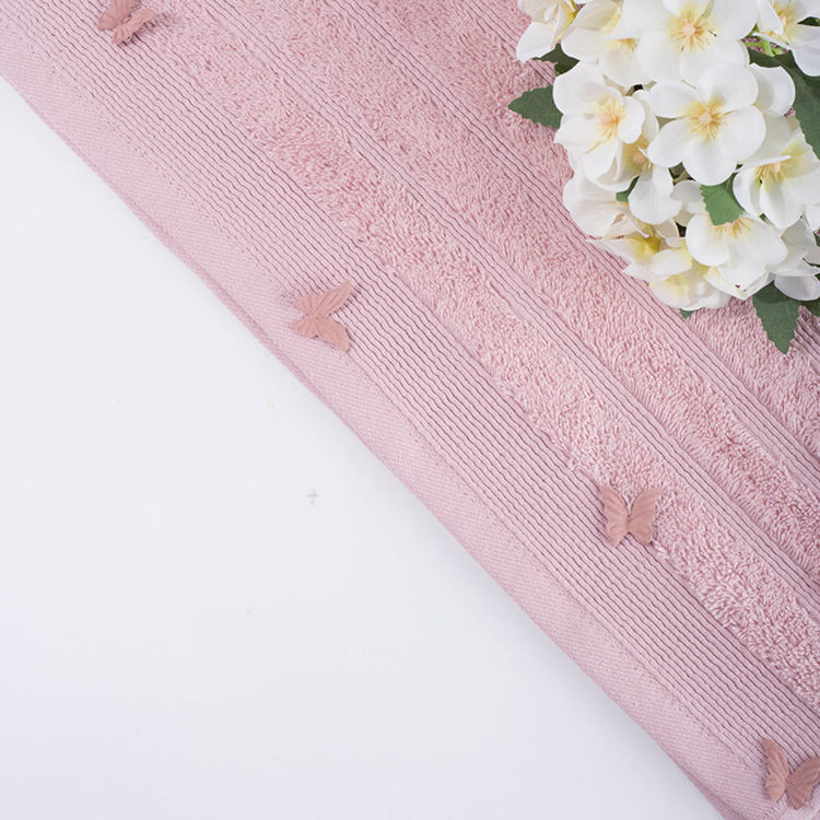 Εικόνα για Βαμβακερή Χειροποίητη Πετσέτα Butterflies Applique ΡοζΣετ 3 Λαβέτες